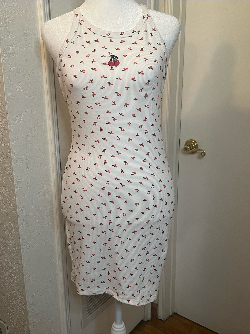 Rue21 White Ribbed Cherry-Print tank Mini Dress